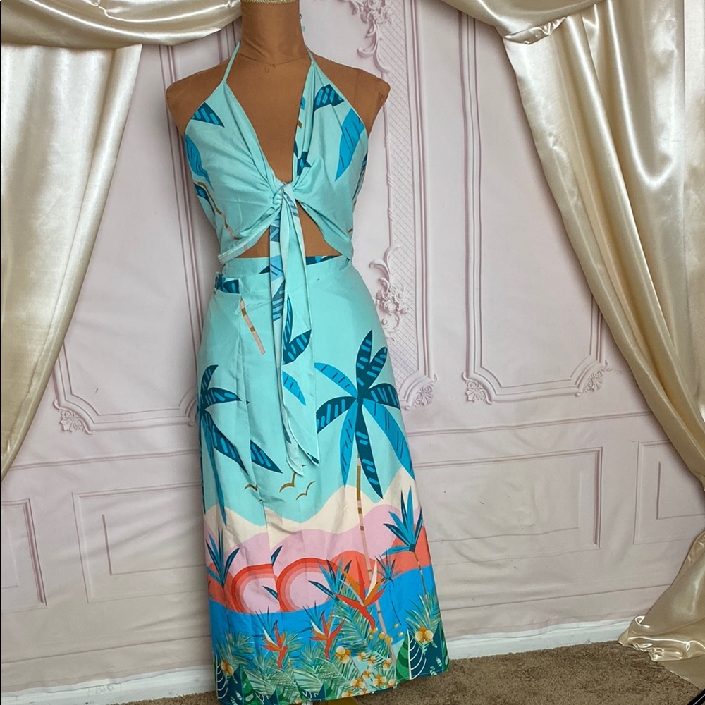 Tropical Halter Maxi Dress Set